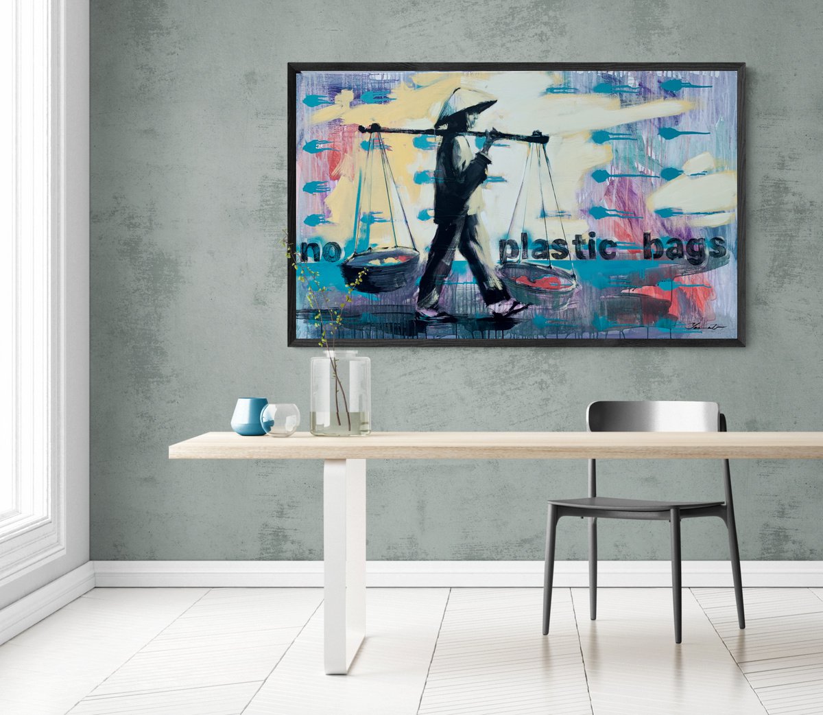 Urban And Pop Portrait Acrylic Painting By Yaroslav Yasenev, 61 X 35", Fruits, Original Artwork