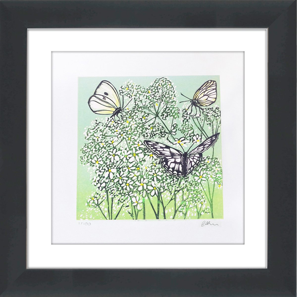 Papillion (Butterfly linocut) framed and ready to hang by Carolynne Coulson