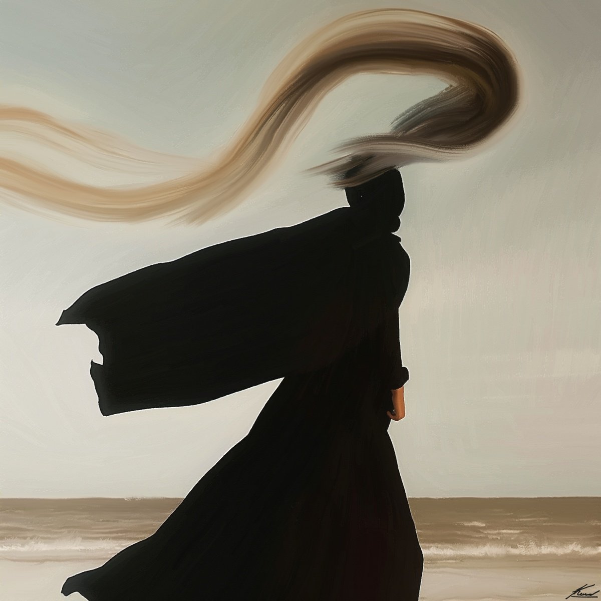 Expressive Portrait Acrylic Painting By Anzhelika Klimina, 24 X 24, Lonely Figure N3, Original Artwork