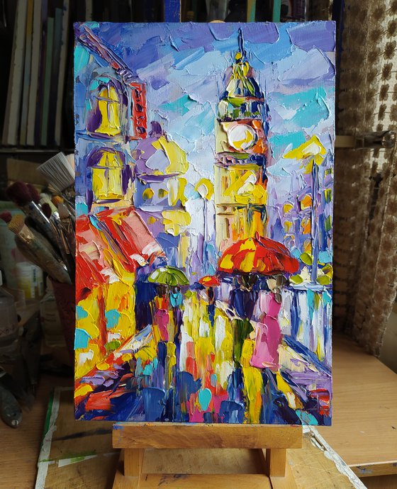 Walk near Big Ben - cityscape, umbrella, oil painting, city, gift idea, gift, oil painting, Big Ben, London, United Kingdom