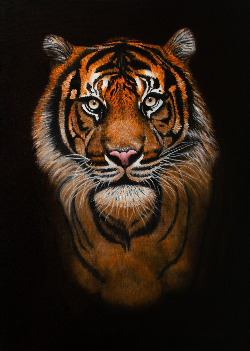 Impressionistic Animal Oil Painting By Vera Melnyk, 20 X 28", Tiger Portrait, Original Artwork