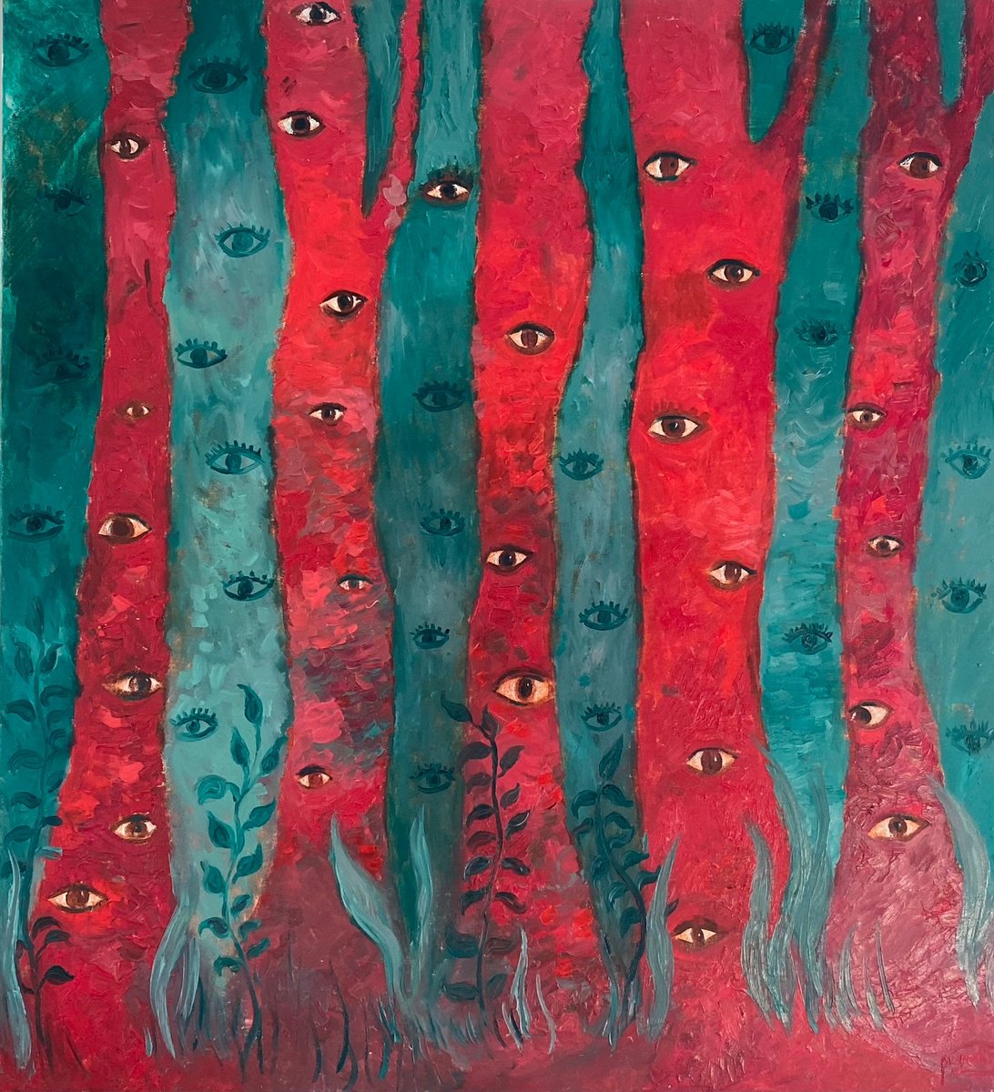 Surrealistic Landscape Oil Painting By Dasha Pogodina, 31 X 35, Magical Forest, Original Artwork