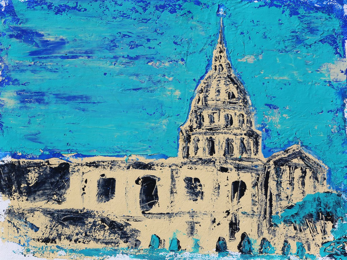 Impressionistic Cityscapes Acrylic Painting By Denys Kuvaiev, 11 X 9, Invalides Paris France, Original Artwork