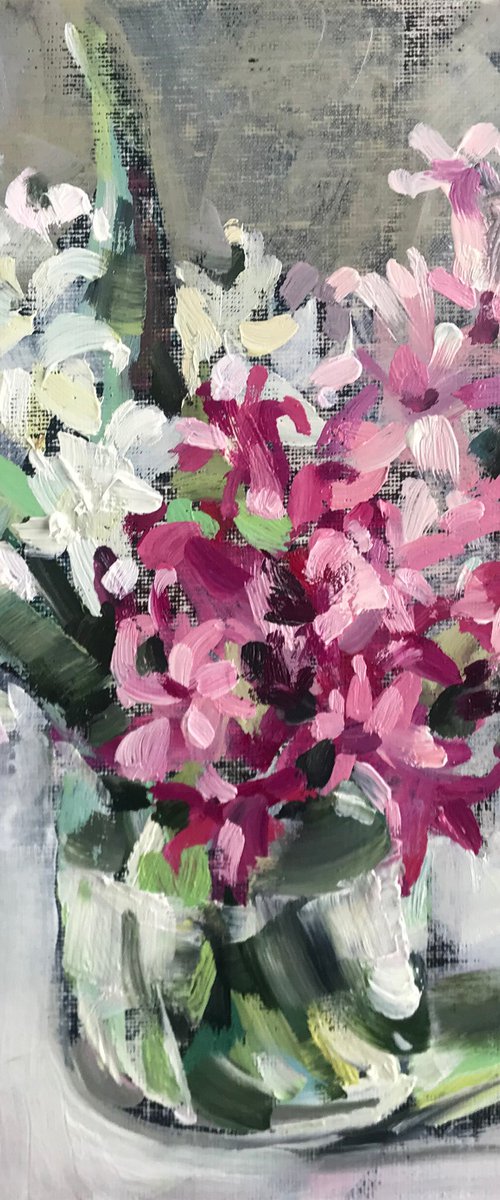 Hyacinths. one of a kind, handmade artwork, original painting. by Galina Poloz