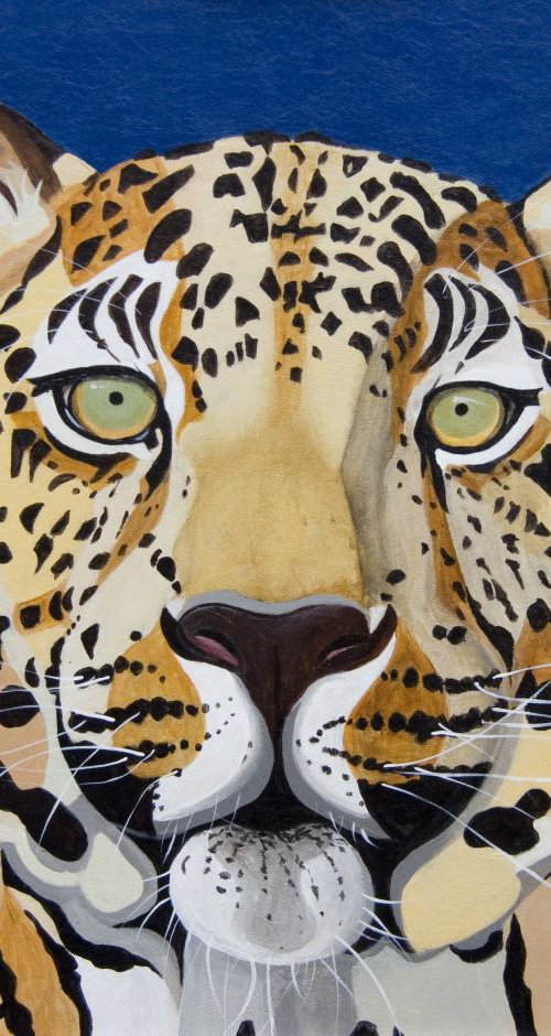LEOPARD HEAD ON LEATHER by Marianne Nightingale