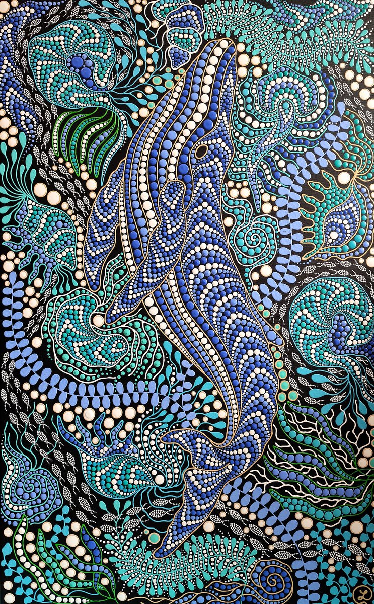 Expressive Landscape Acrylic Painting By Oxana Lazari, 20 X 31", Blue Whale, Original Artwork