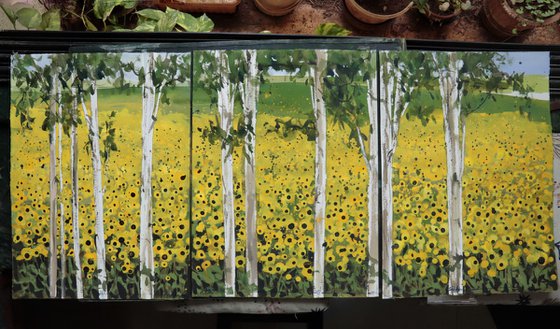 Sunflowers composed with trees