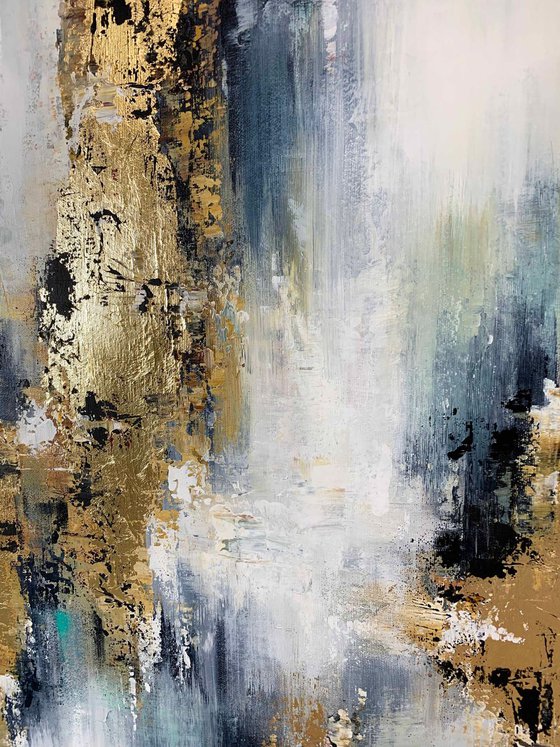 Impulse - 56" x 40" Abstract Painting, Set of Two Paintings, Multi Panel Abstract, ORIGINAL Painting, Gold Leaf Painting, Black and Gold, Large Art