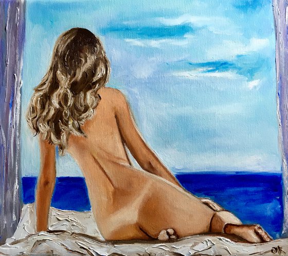 A day in my life, nude near a window, sunny day by the sea