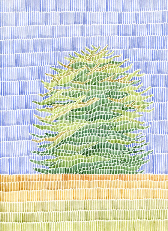 Original style watercolor abstract  illustration of lonely tree