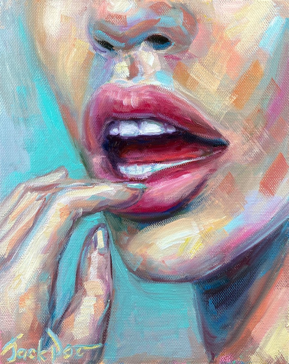 Woman lips oil painting woman face art lips artwork original wall art above sofa art by E... by Evgeny Potapkin