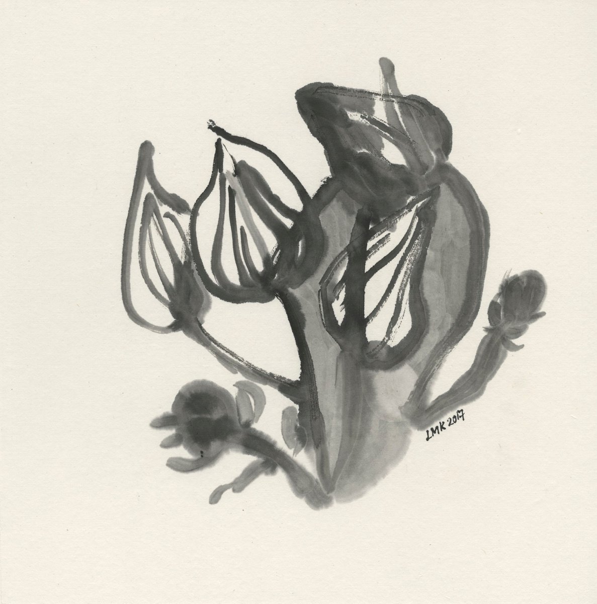 Organic Botanical Ink Drawing By Lee Man Ki Joyce, 14 X 14", Hospitality, Original Artwork