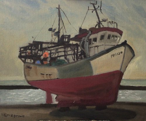 Cornish fishing boat original impressionist oil painting. by Julian Lovegrove Art