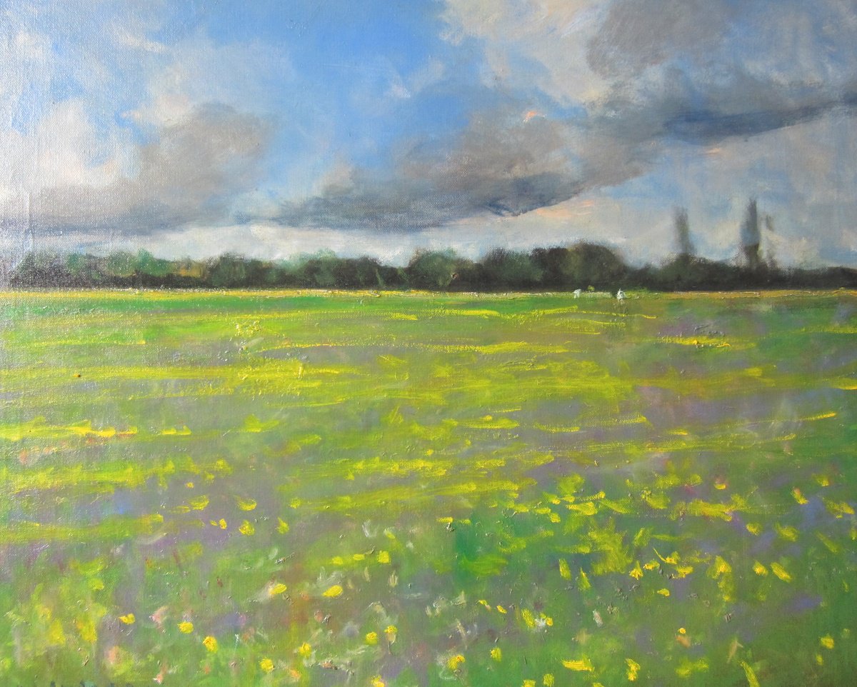 Impressionistic Landscape Oil Painting By Malcolm Ludvigsen, 30 X 24", Buttercup Meadow, Original Artwork