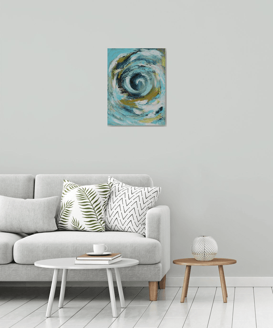 Contemporary Abstract Painting. Modern Blue and Gold Textured Art