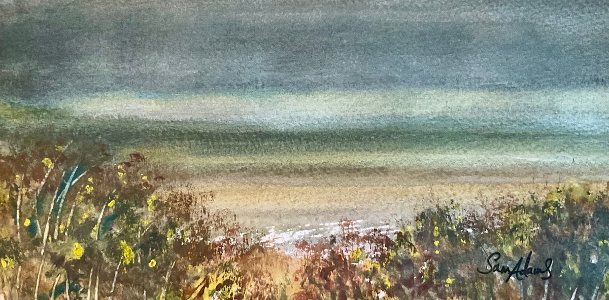 Impressionistic Landscape Watercolour By Samantha Adams, 10 X 5", Shell Bay, Dorset, Original Artwork