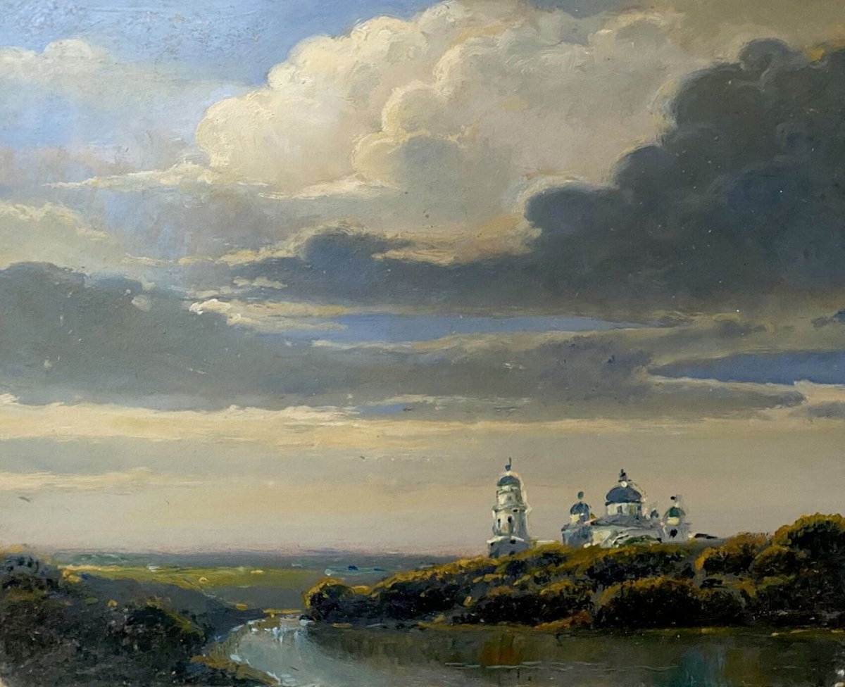 Impressionistic Landscape Oil Painting By Oleg And Alexander Litvinov, 12 X 15", Monastery, Original Artwork