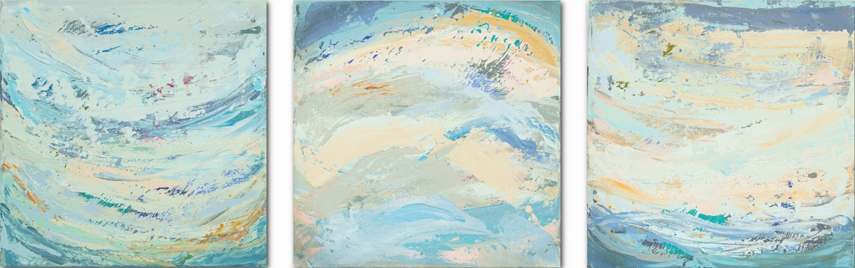 Abstract Landscape Acrylic Painting By Susana Sancho Beltran, 62 X 20", 3 Emotional Seascapes, Original Artwork