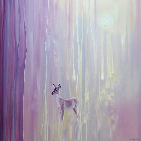 Beautiful - original oil painting abstract with deer