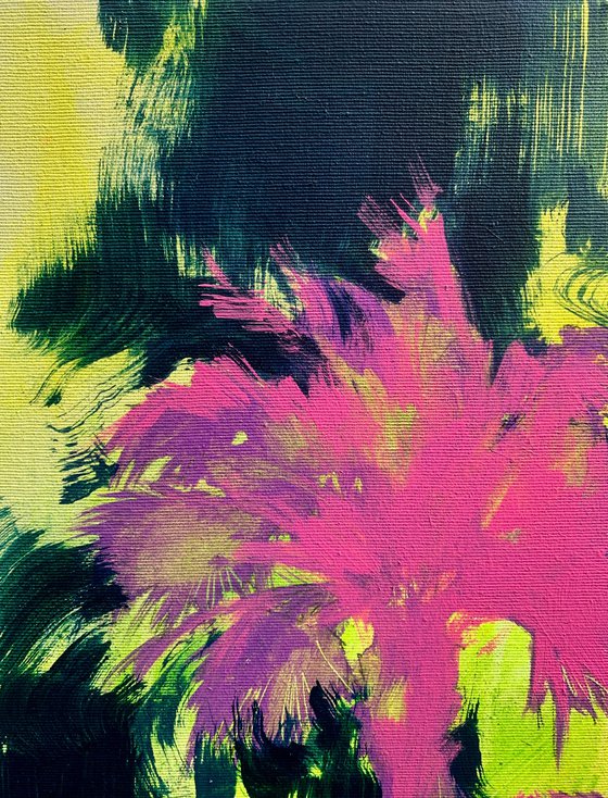 Yellow&Blue artwork - "Pink night" - Pop Art - Florida - California - Palms - Street Art - Expressionism - Sunset
