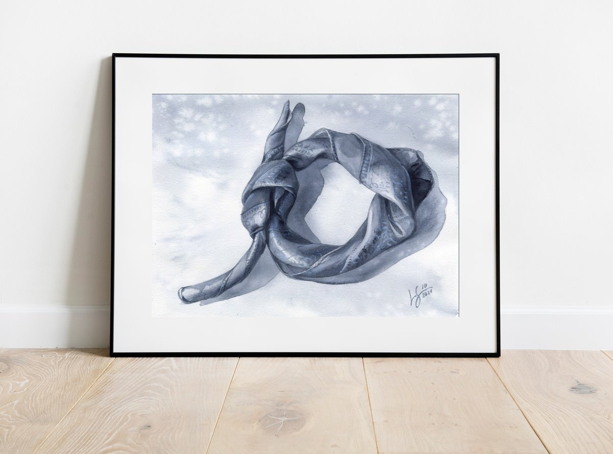 Photorealistic Still Life Watercolour By Svitlana Lagutina, 12 X 9", Knot On A Silk Scarf, Original Artwork