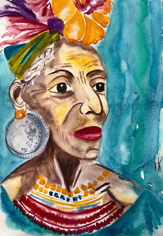 Flower Head African Woman Original Painting