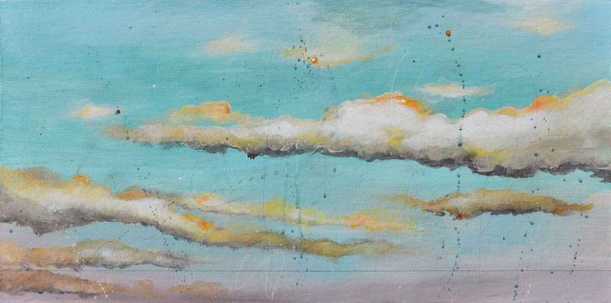Where The Falcon Flies - Abstract art - 30 x 15 IN / 76 x 38 CM - Sky Painting on Panel by Cynthia Ligeros