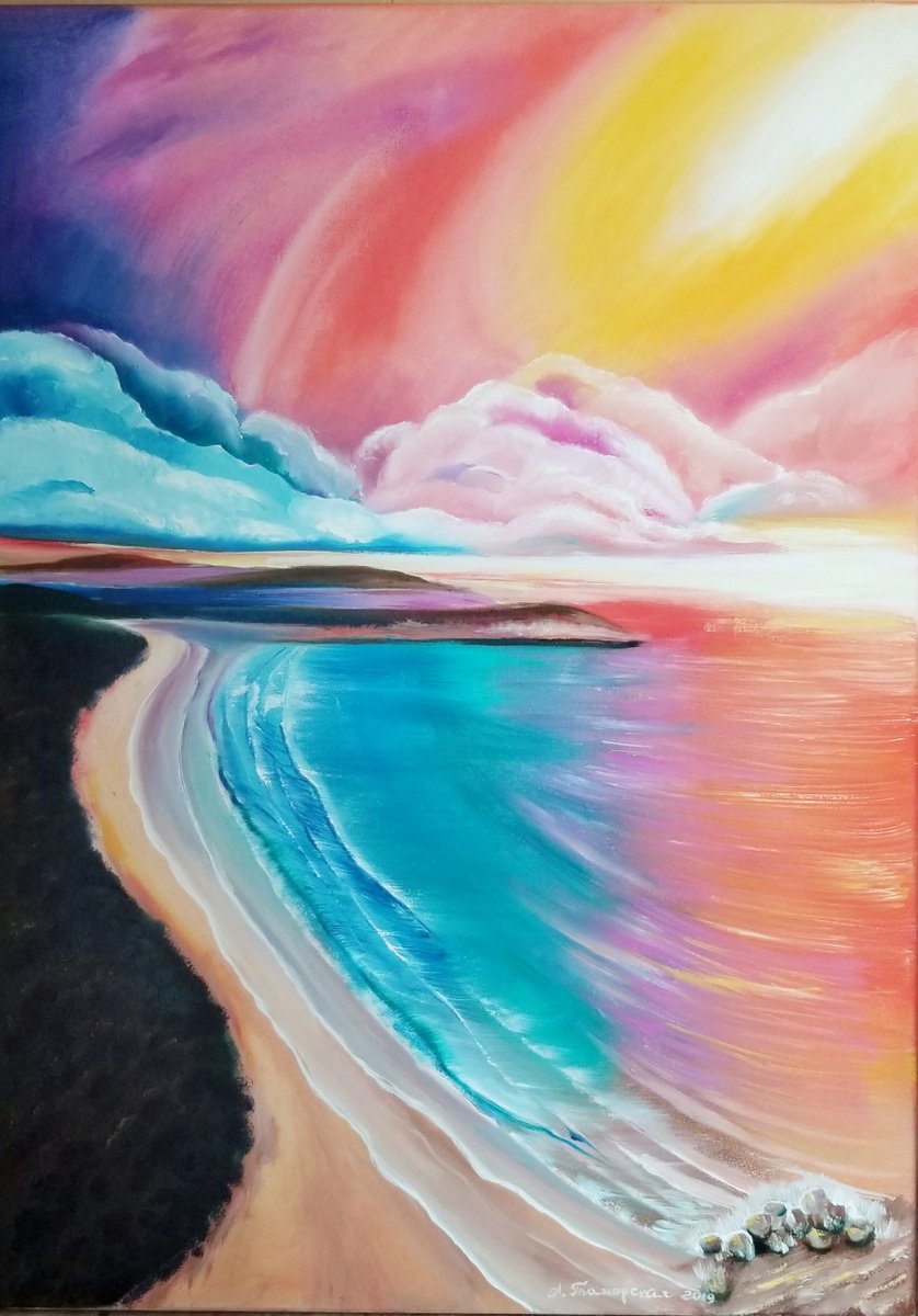 Beach. Valentines Day Gift. Mothers Day Gift. Original Oil Painting on Canvas. Perfect Gif... by Alexandra Tomorskaya/Caramel Art Gallery