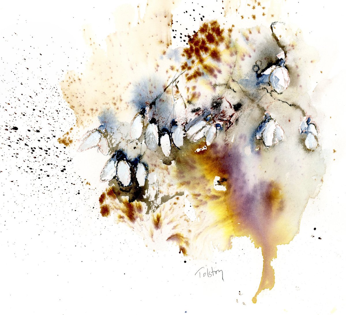 Impressionistic Botanical Watercolour By Alex Tolstoy, 12 X 12, Many Snowdrops, Original Artwork