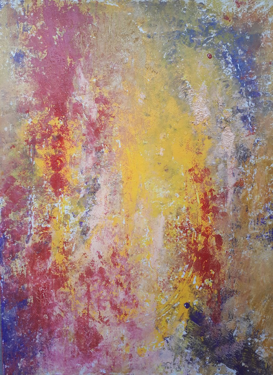 Abstract Oil Painting By Olga Onopko, 20 X 28", Abstract Yellow Tulips, Original Artwork