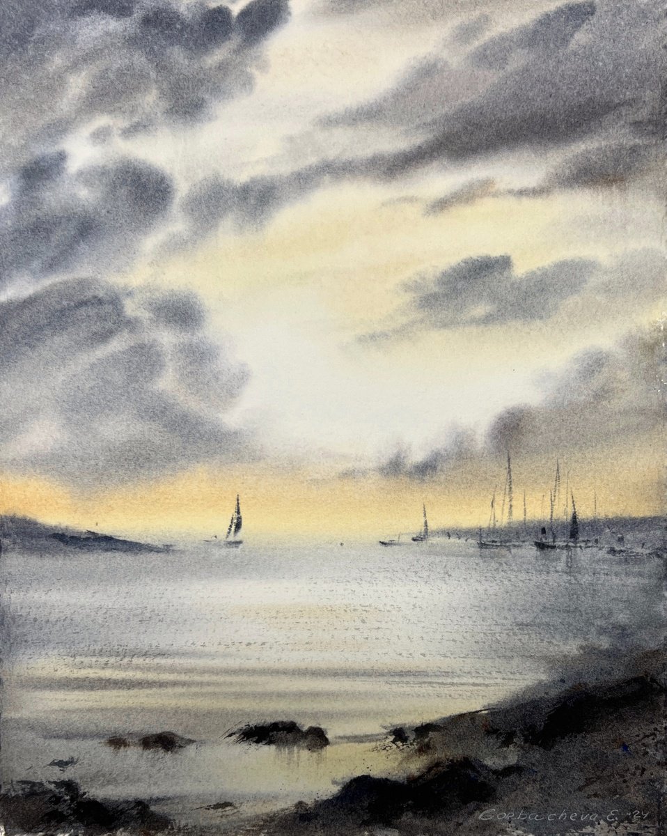 Impressionistic Watercolour , Kingdom Of The Clouds By Eugenia Gorbacheva, 8 X 10, Artwork For Sale On Artfinder