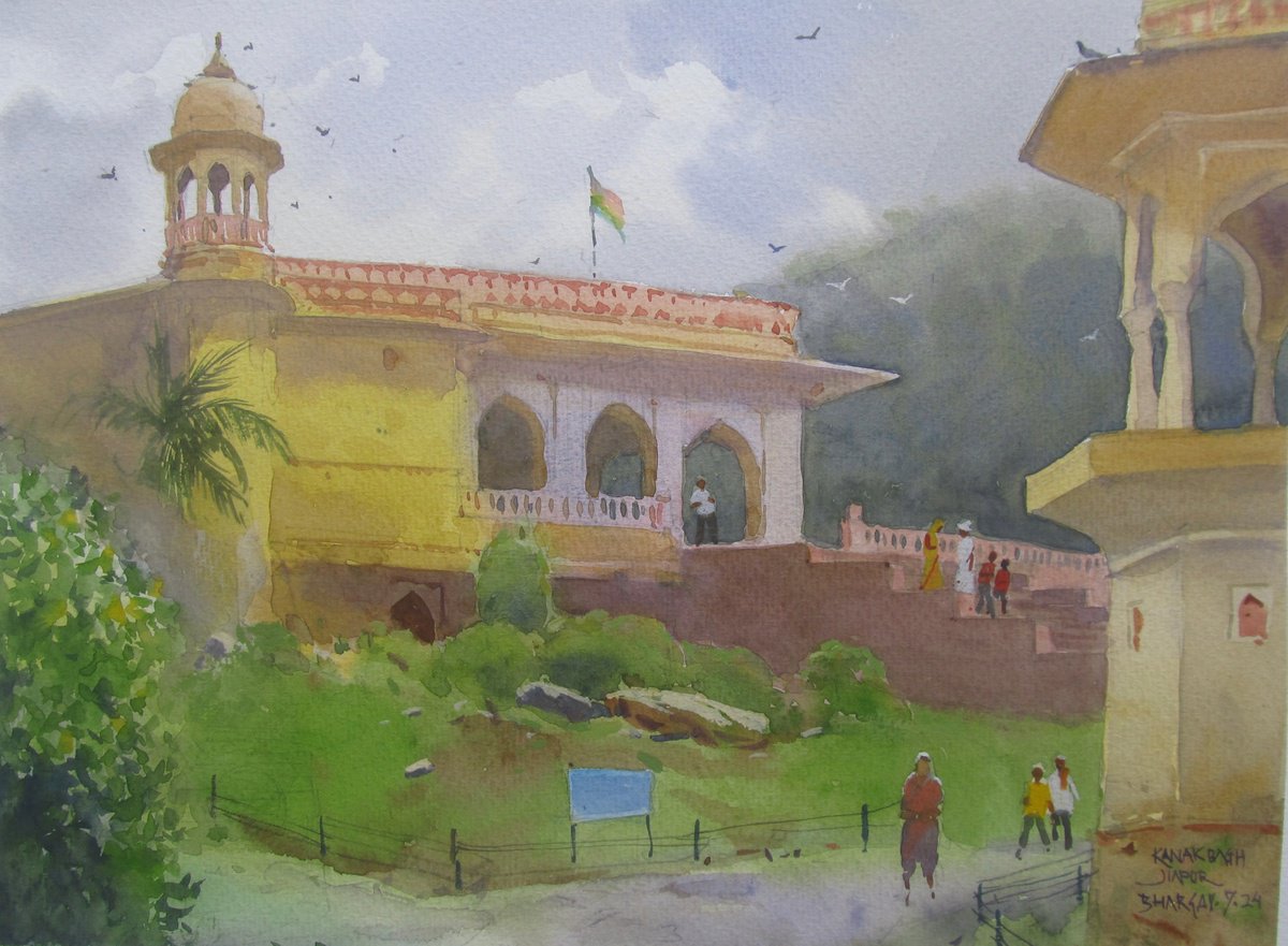 Impressionistic Landscape Watercolour By Bhargavkumar Kulkarni, 14 X 10, Kanak Bagh, Jaipur, Original Artwork