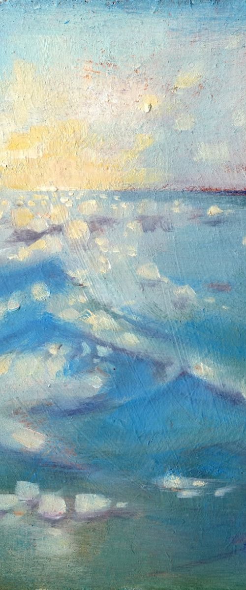 Small Oil Painting. Stormy Sea by Mary Kemp