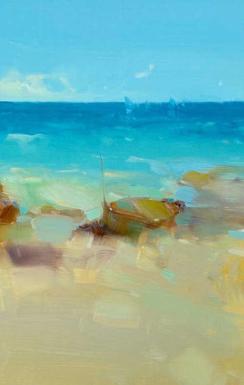Boats on the Shore, Original oil painting, Handmade artwork, One of a kind by Vahe Yeremyan