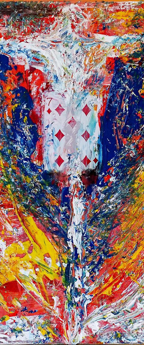 7th Heaven. Original Colorful Abstract Painting with Playing Card. by Retne