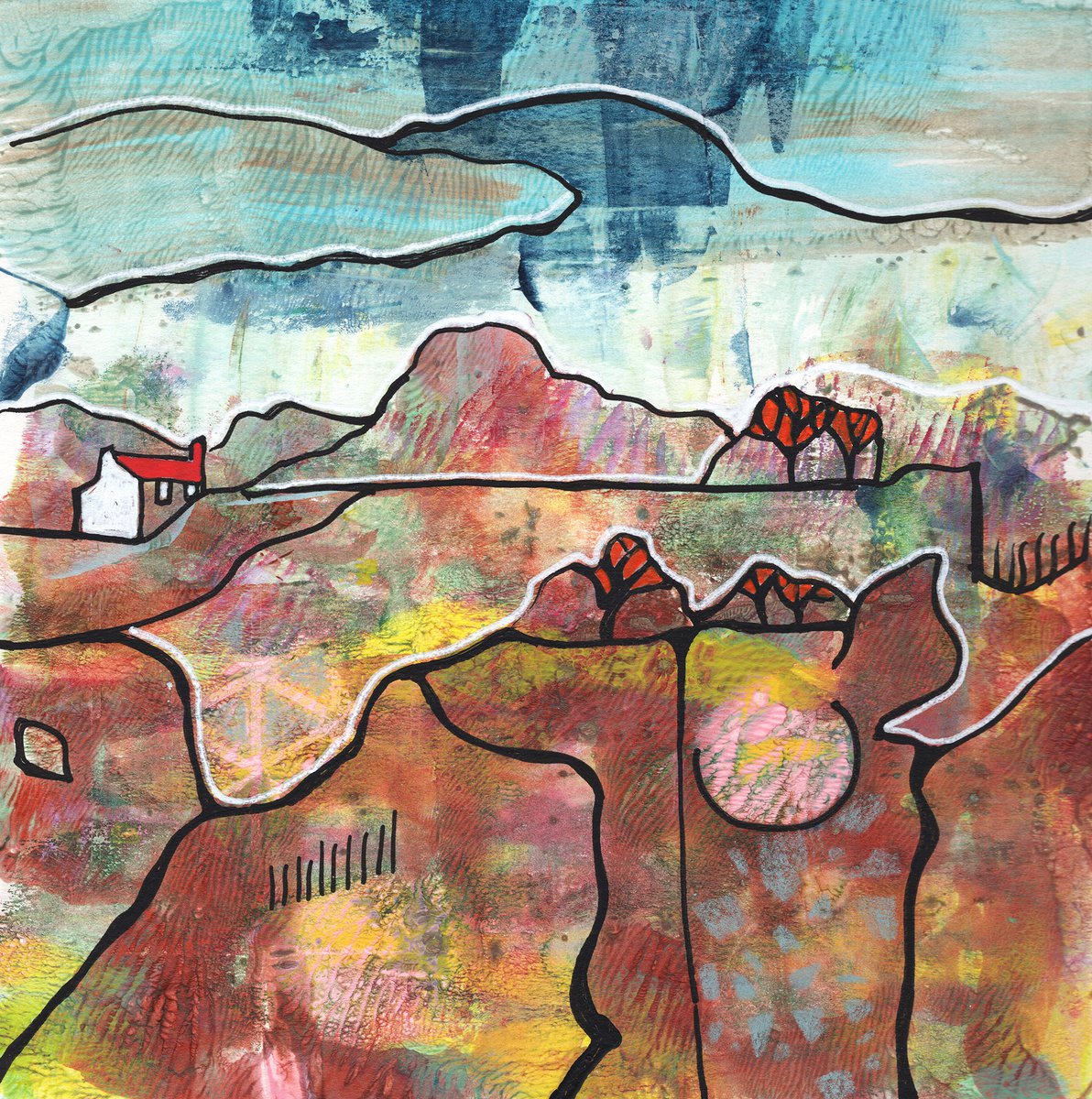 Organic Landscape Acrylic Painting By Ariadna De Raadt, 12 X 12, Season Landscape 1, Original Artwork