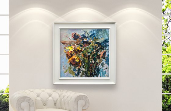 Modern Sunflowers Oil Painting on Canvas