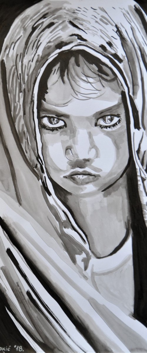 Girl with scarf /  42 x 29.7 cm by Alexandra Djokic