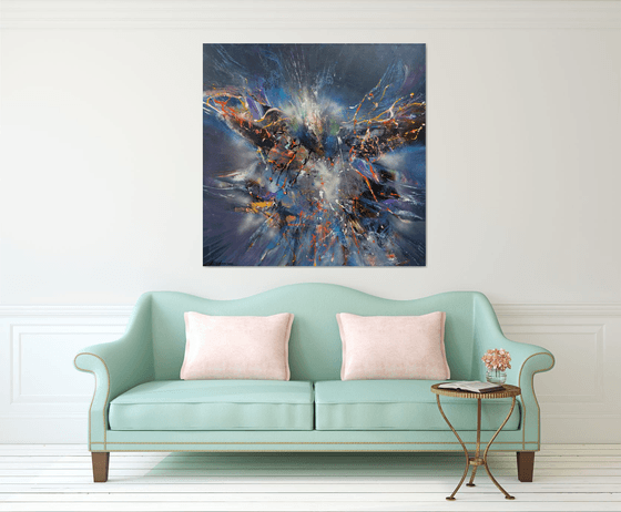 Gigantic XXL huge painting fascinating shape and colors abstract bird butterfly dreams childhood theme signed O KLOSKA