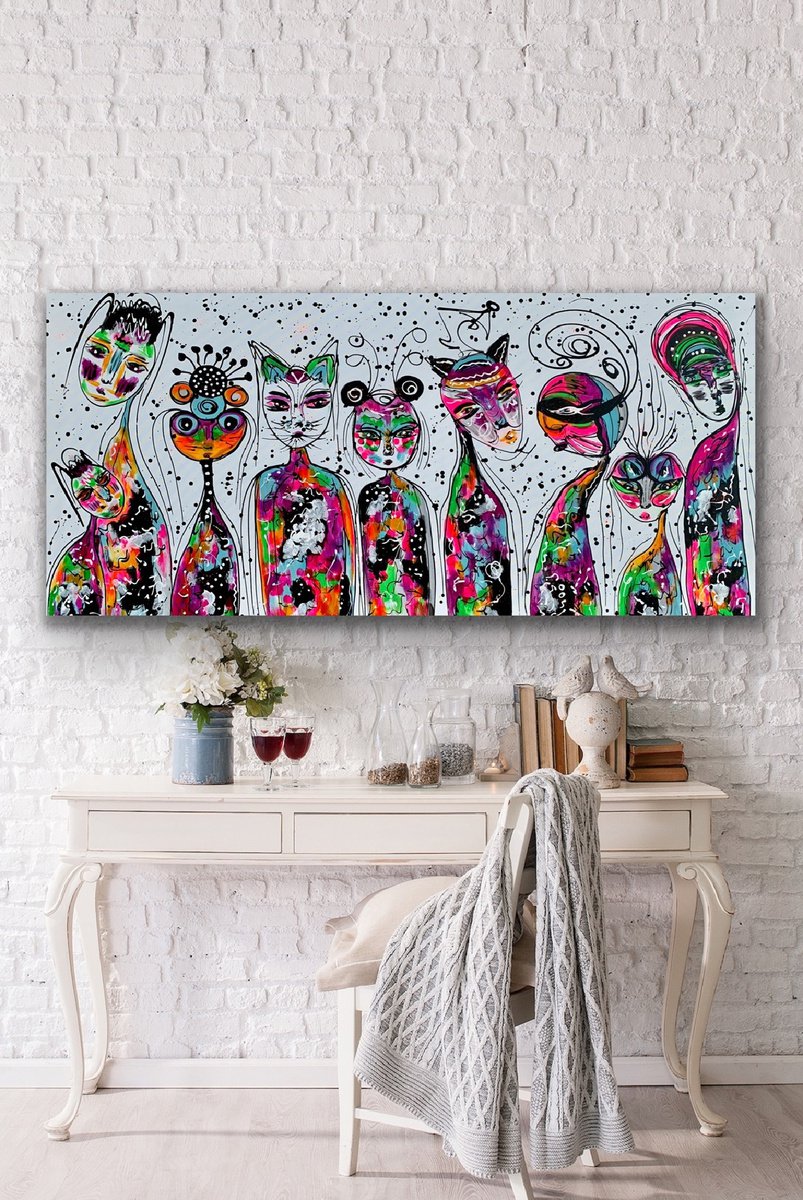 Organic Abstract Acrylic Painting By Veronica Vilsan, 71 X 33", Friends 55, Original Artwork