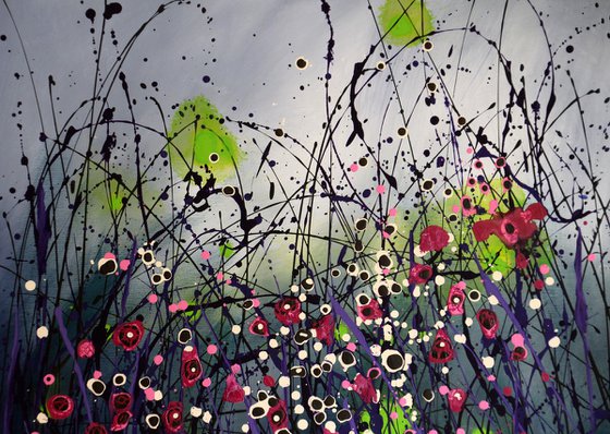 "Charm Of The Dusk" #2 -  Original abstract floral landscape