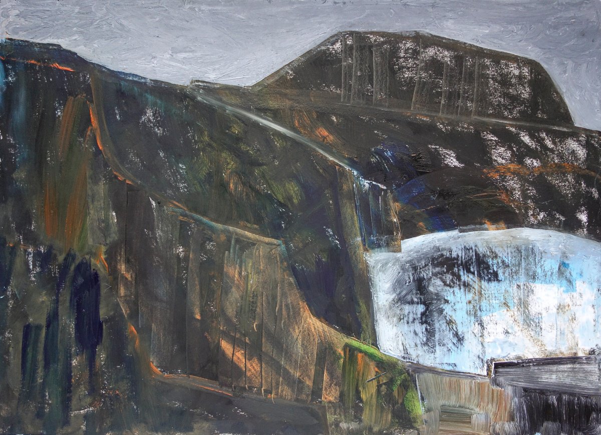 Abstract Cityscapes Oil Painting By Elizabeth Anne Fox, 33 X 24, Moonlit Pool, Original Artwork