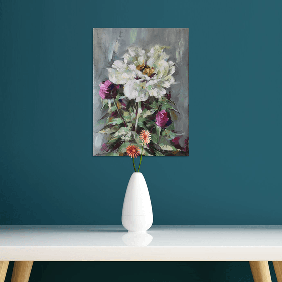 Japanese peony. one of a kind, original artwork, handmade art.