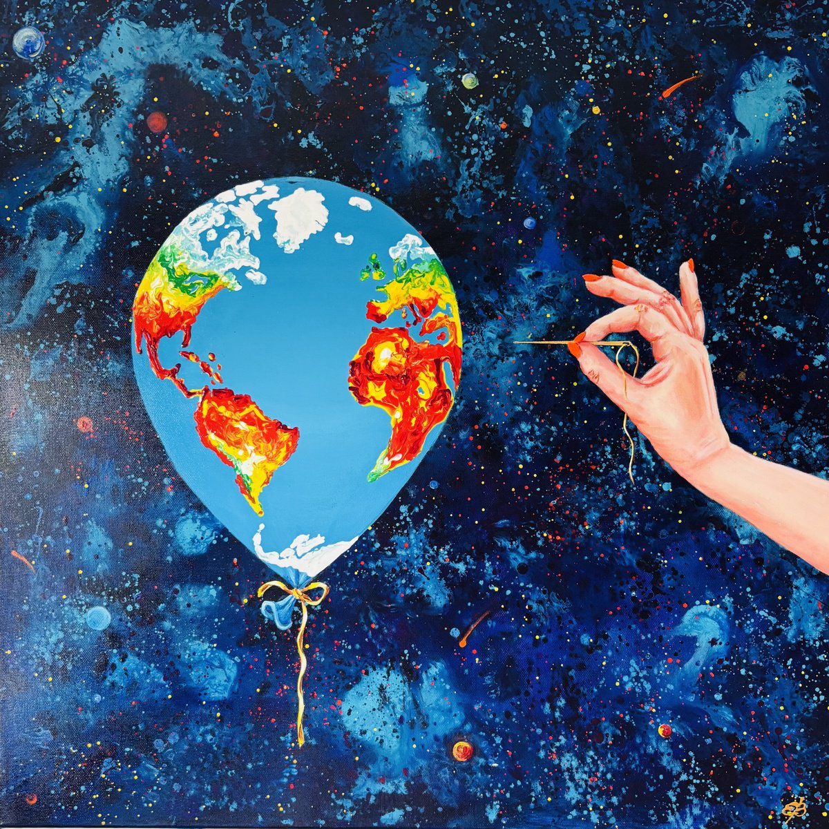 Impressionistic Landscape Acrylic Painting By Lena Smirnova, 24 X 24", Balloon, Original Artwork