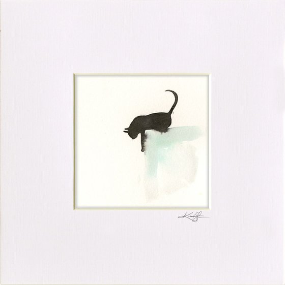 I Love Cats 7 - Cat On Ledge Minimalist Watercolor by Kathy Morton Stanion