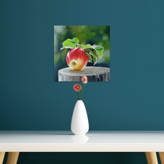 "An apple from grandmother's garden.  "  flower  liGHt original painting  GIFT (2021)