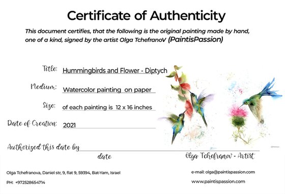Hummingbirds And Flower -  Diptych