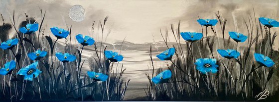 Blue Poppies on a Panoramic Canvas