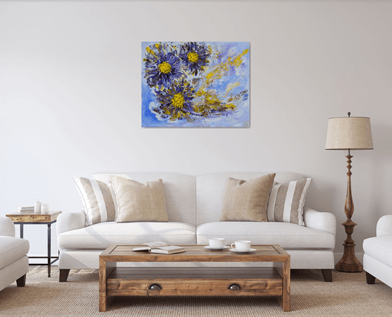 Angel's sky with a touch of Van Gogh ABSTRACT FLOWERS IMPRESSIONISTIC READY TO HANG FREE SHIPPING