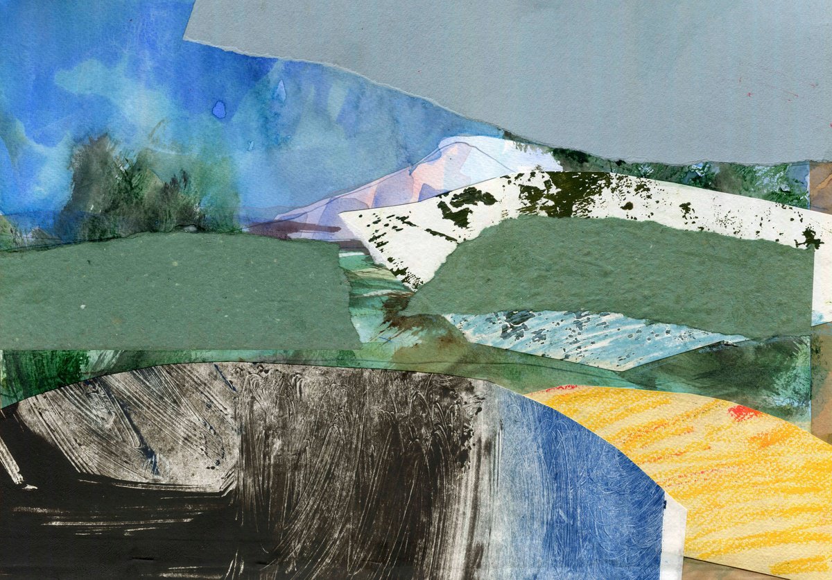 Abstract Landscape Collage By Elizabeth Anne Fox, 17 X 12, First Snow, Original Artwork